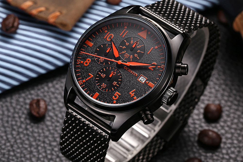 OCHSTIN 6043G Stainless Steel Mesh Quartz Sport Business Wristwatch